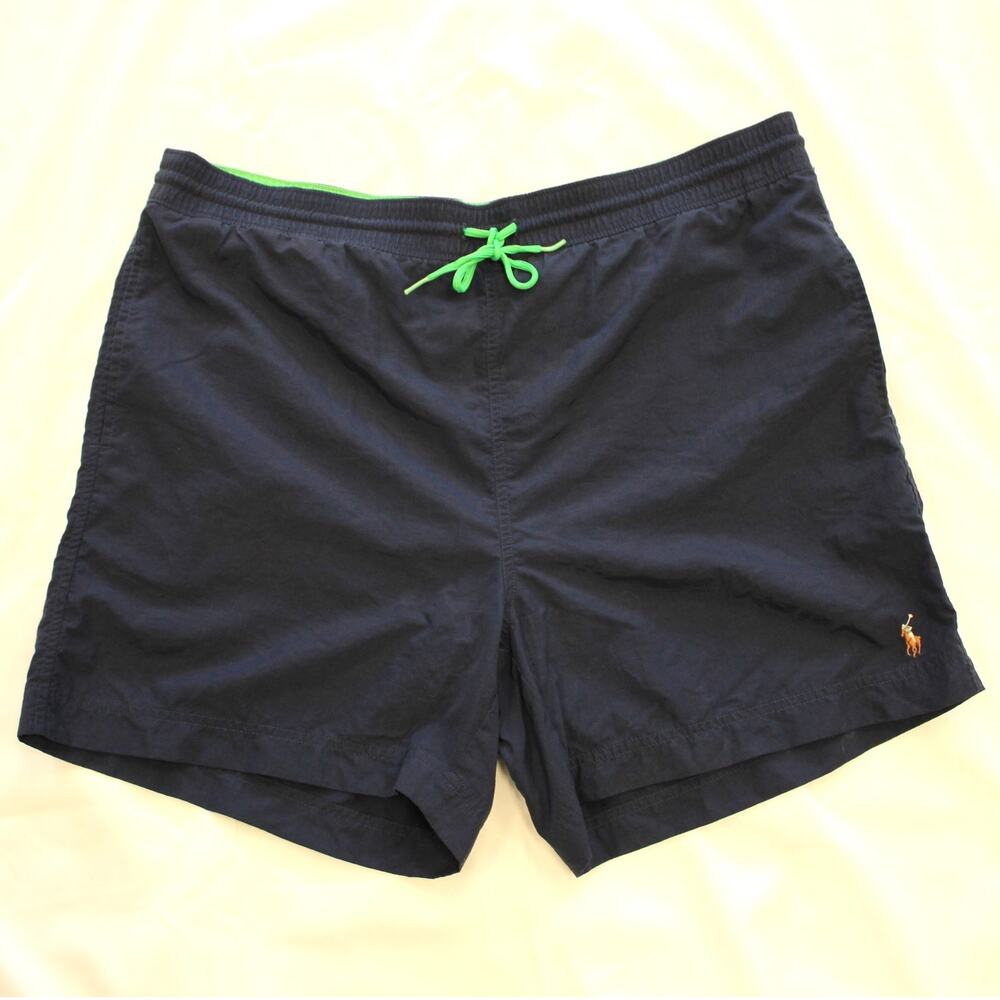 Polo by Ralph Lauren Dark Blue/ Green Swim Trunks Lined Preppy Sz L
